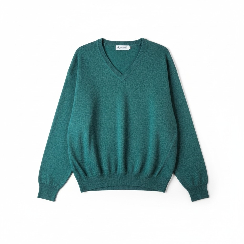XiAn 100% Pure Cashmere Green V-Neck Sweater Size 48
